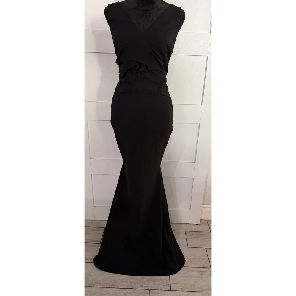 Symphony Womens Black Lace V-Neck Mermaid Evening Gown‎ Formal Dress Small